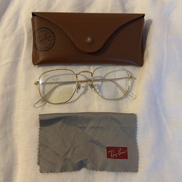 Ray-Ban Accessories - Ray-Ban Gold Glasses with Brown Leather Case blue light glasses
